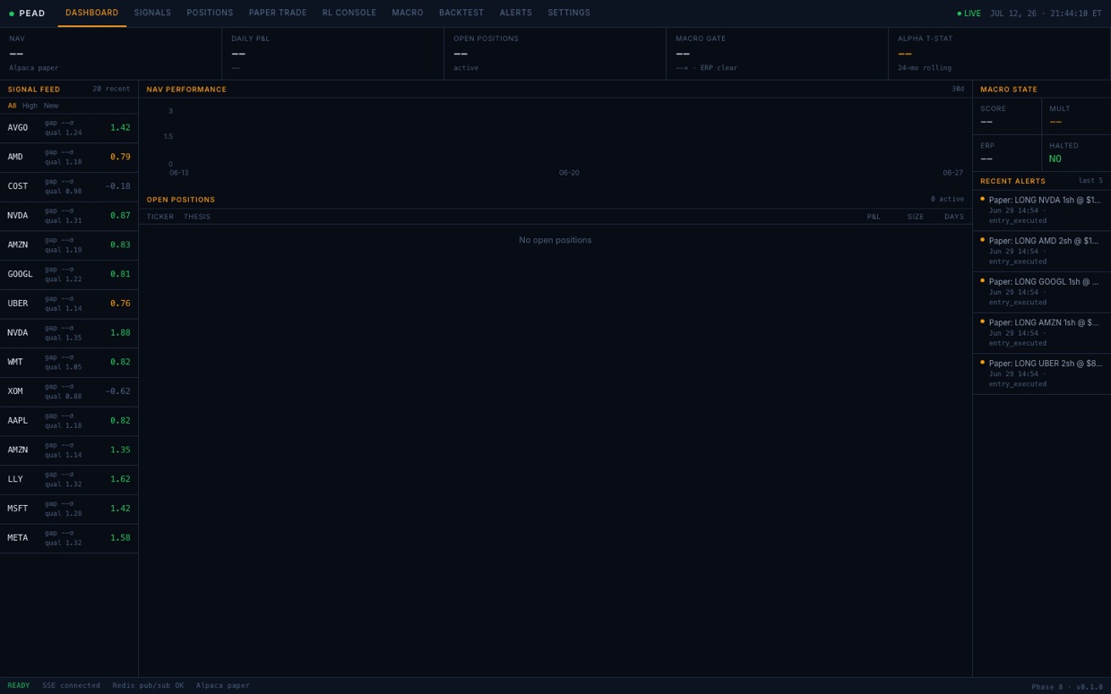 Earnings-drift trading system screenshot